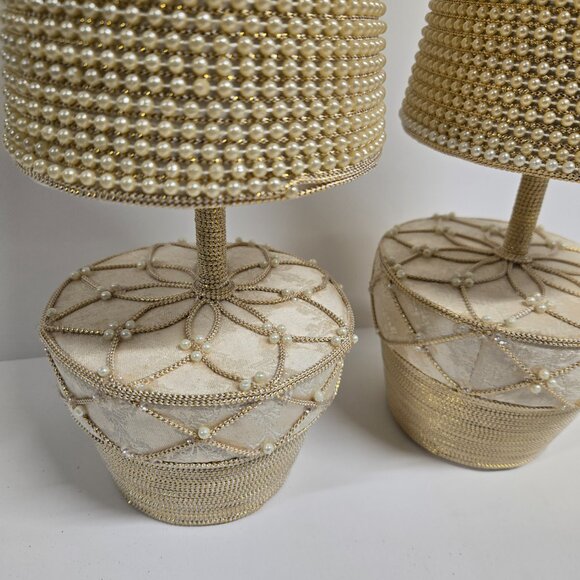 24 inch tall Pair of pearl decorated trees - tabletop Christmas décor - Picture 3 of 6